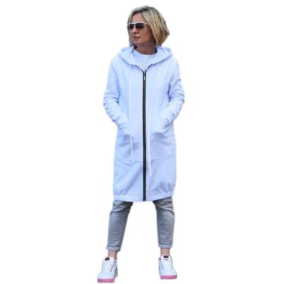 China Wholesale Women's Anti-Wrinkle White Zipper Hoodie Jacket Long Line Hoodie Sweatshirt for sale