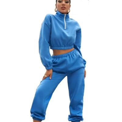 China Women's Crop Sweatshirt Half Tracksuit Set 2 Piece Breathable Clothing Zipper Set for sale