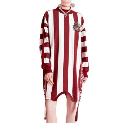 China Anti-wrinkle Finch Garment new 2022 spring color block stripe sweatshirt dress printed embroidery patchwork women sweatshirt dress for sale