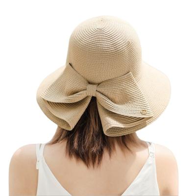 China Large Beach K400 Hat Women Striped Panama UV Protection Straw Hat Wide Brim Sun Protection Vacation Outdoor Sport Foldable Hat for sale