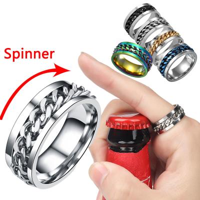 China Rotating Link Men's Rotating Link Men's INS Fashion Women's Chain Spinner Titanium Ring Stainless Steel Men's Worry Ring Gift K275 for sale