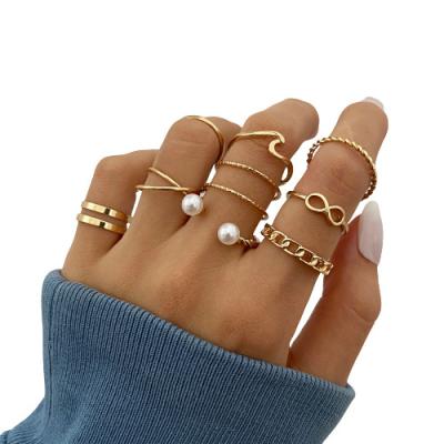 China Vintage K277 10pcs Punk Gold Wide Chain Rings Set For Women Girls Shape Irregular Finger Thin Rings Gift Female Part Knuckle Jewelry for sale