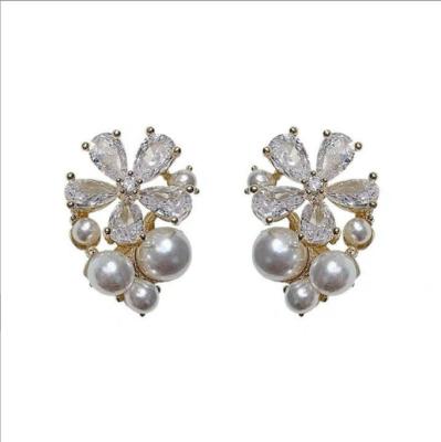 China All-match Others Needle A061 925 Silver Zircon Flower Small And Simple Pearl Earrings High-end Earrings Women Wholesale for sale