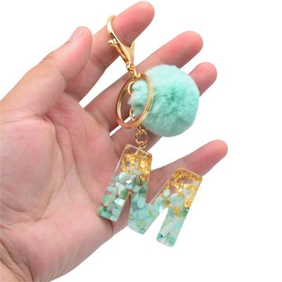 China Pretty Charms Gift K213 1Pc Tassel Letter Key Chain English Alphabet Glitter Gradient Resin Car Mirror Blue Women Handbag Accessories for sale