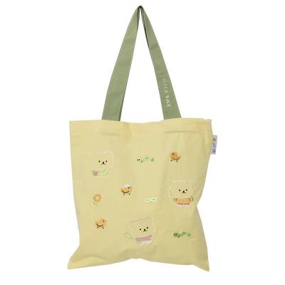 China Q031 Summer Cute Girl Canvas Shoulder Bag Anti-static Tote Eco Cotton Fabric Books Handbag Embroidery Cloth Bag Portable Shopping Bags for sale