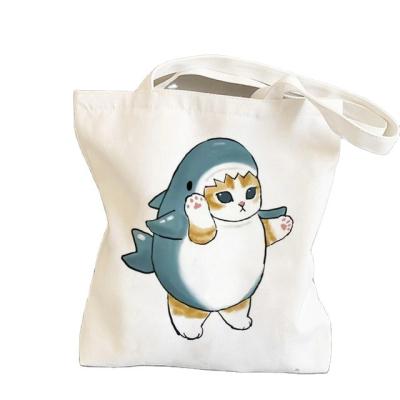 China Anti-Static Female Q032 Shopping Bag Manga Hand High Capacity Canvas Shoulder Tote Bag Beach Shopper Bags Kawaii Cats Cartoon for sale