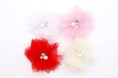 China 85*85mm Chiffon Flower Shoe Clips Cotton / Polyester / Chiffon Material for sale