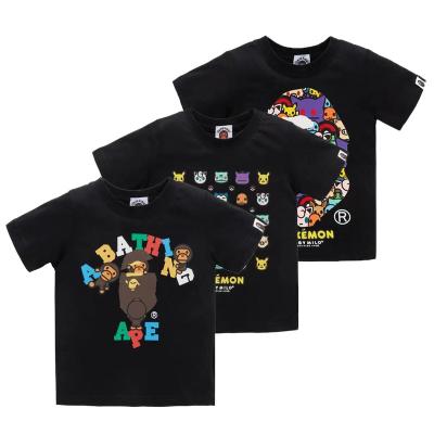 China 2021 summer anti-pilling baby bape imitate fashion cartoon T-shirts printed 100% cotton short sleeves T-shirts kids boys T-shirt for sale