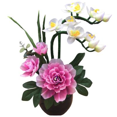 China 2022 Peony home flower gift decoration hotel silk flowers led fiber optic flower lamp table centerpiece handmade artificial wedding decor for sale