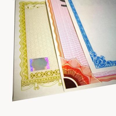 China Brand Protection Custom Design Anti-Counterfeit Security Fiber Watermark Paper UV Invisible Certificate Printing for sale