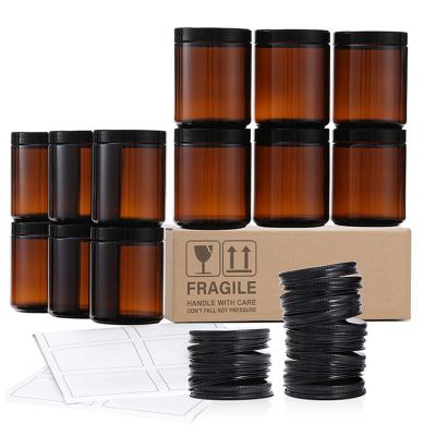 China Home Decoration 8oz Amber Glass Jars For Candle Empty Brown Round Screw Lid Thick Candle Jar With Metal Lids Plastic Lids for sale