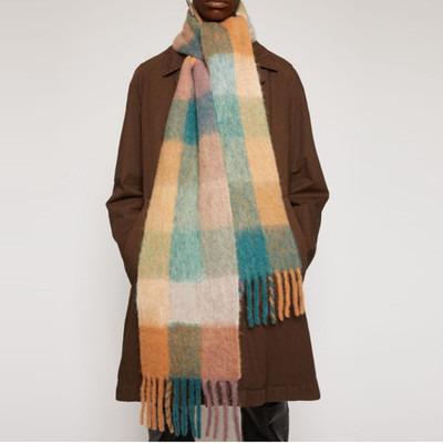 China Autumn and Winter Woven Checked Scarf with Warm Rainbow Thick Plaid Beard Shawl for Women for sale