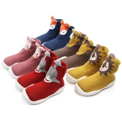 China New Style Antibacterial Children Knitting Shoes And Cartoon Toddler Soft Rubber Sole Socks Baby Shoes And Young Boys Socks for sale