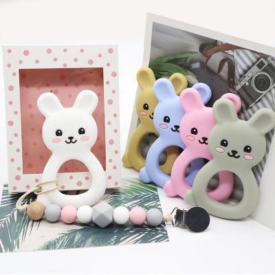 China Hot Selling BPA Free Animal Shape Bunny Teether Chew Toy Rabbit Bpa Free Non-Toxic Natural Rubber Baby Silicone Soft Pendant Infant Toys for sale