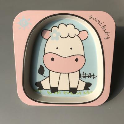 China Kids Modern Bamboo Fiber Decal Cow Feeding Dinner Set 5pcs Gift for sale