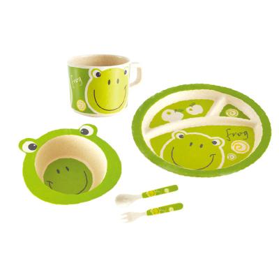 China Modern Frog Shape Kids Roll Dish Cup Spoon Fork Feeding Dinner Set for sale