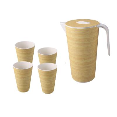 China Sustainable Eco Friendly Bamboo Fiber 5 Pcs Jug And Watering Cups Can Set for sale