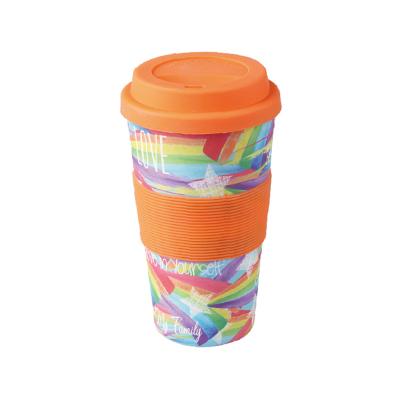 China Reusable Sustainable Eco Friendly Bamboo Fiber 442ml Take Away Travel Coffee Mug With Lid for sale