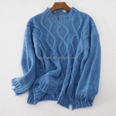 China Breathable new design cropped women spring and autumn soft knit pullover crewneck jacquard sweater long sleeve woven sleeve for sale