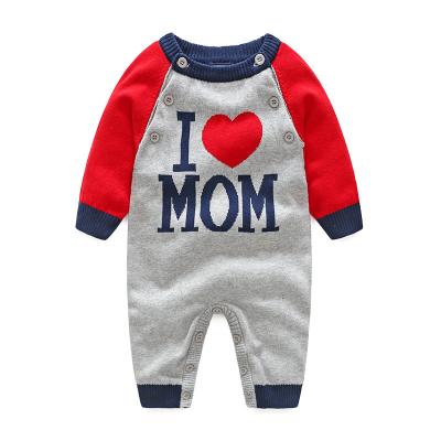 China COTTON Baby Knit Jacquard MOM DADDY Spring Sweater Cotton Crawling Suit Infant Onesie Romper Newborn Boys and Girls Knitting Sweaters for sale