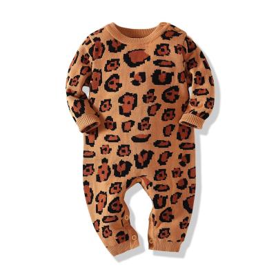 China COTTON baby knit jacquard leopard print spring sweater cotton crawl suit infant onesie romper newborn boys and girls knitting sweaters for sale