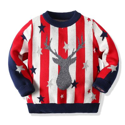 China OEM Custom 2023 Winter Anti-pilling Kids Oversize Sweater Knit Jacquard Boy Embroider Kids Star Cotton Long Sleeve Jumper Sweaters for sale