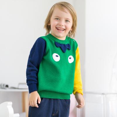 China OEM Custom 2023 Winter Anti-pilling Kids Oversized Sweater Knit Jacquard Boy Embroider Long Sleeve Kids Big Eyes Cotton Jumper Sweaters for sale