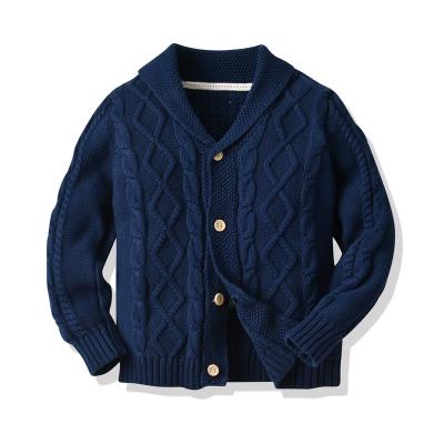 China OEM custom 2023 winter kids anti-pilling sweater knit boy jacquard embroider 100% cotton long sleeve kids cardigan fashion sweaters for sale