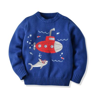 China OEM 2023 Custom Winter Kids Anti-pilling Sweater Knit Boy Jacquard Embroider Shark Submersible Cotton Long Sleeve Kids Jumper Sweaters for sale