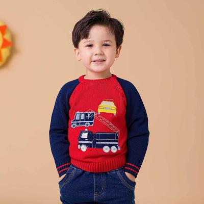 China OEM Custom 2023 Winter Anti-pilling Kids Oversized Sweater Knit Jacquard Boy Embroider Kids Car Cotton Long Sleeve Jumper Sweaters for sale