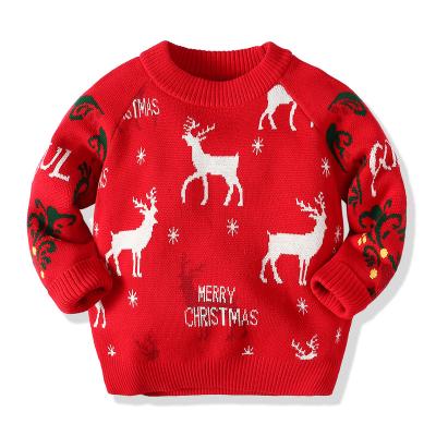 China OEM Custom 2023 Winter Anti-pilling Kids Oversized Sweater Knit Boy Jacquard Christmas Long Kids Jumper Cotton Sleeve Sweaters for sale