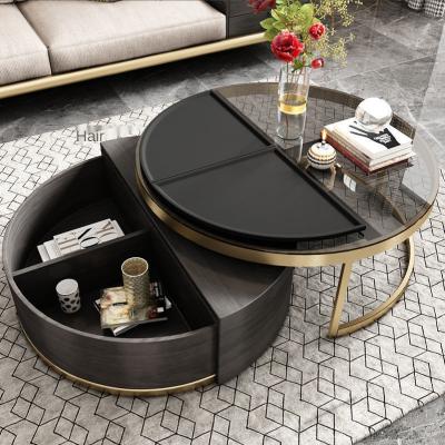 China Modern light luxury round villa living room glass tea table TV cabinet TV cabinet combination for sale