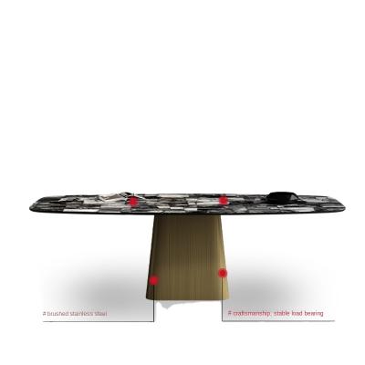 China Modern Minimalist Slate Dining Table Stainless Steel Rectangular Marble Dining Table for sale