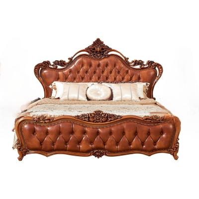 China Modern American European Solid Wood Double Bed 1.8m Wedding Bed Carved Idyllic Dark Retro Queen Bed for sale