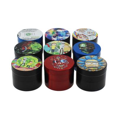 China New Style Four-Layer Zinc Alloy Cartoon 50mm Zinc Alloy Cartoon Printing Herb Grinder for sale