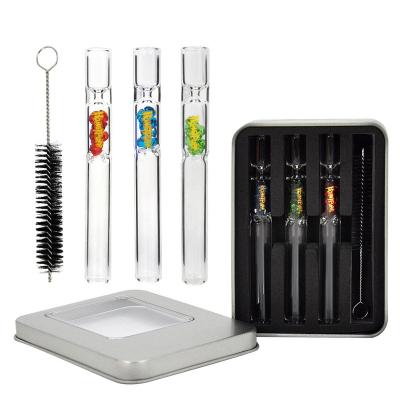 China Wholesale New Design Transitional Honey Puff Set with Metal Case Pipe Filter and Pipe Cleaning Brush Smoking Glass Accessories for sale