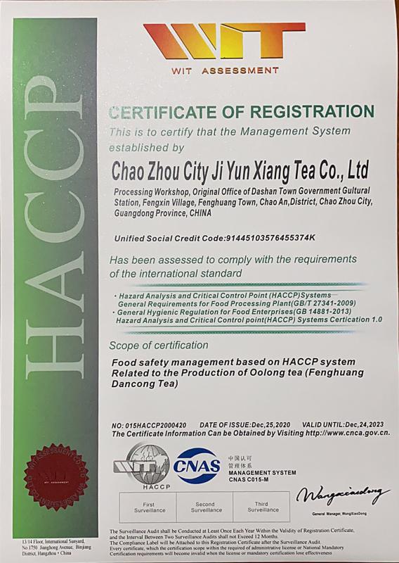 HACCP - Chaozhou City Ji Yun Xiang Tea Co.,Ltd