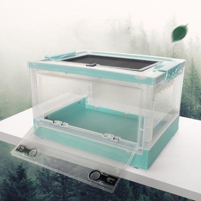 China Viable Light Weight Reptile Breeding Stackable Collapsible Plastic Box With Mesh Top For Heating Lamp for sale