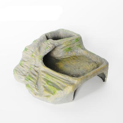 China Viable Rock Mountain Shape Resin Mini Greenhouse Decor Ornament Water Flow Landscape Reptile Skin Shelter for sale