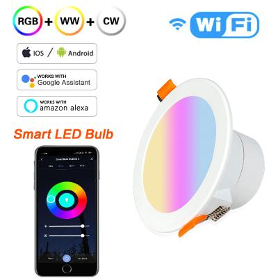 China Modern Smart WiFi RGB Color Changing 2700K-6500K Warm Cool Light LED Downlight Dimming Round Spot Light for sale