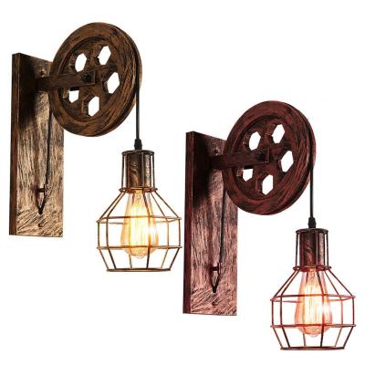 China Industrial Black Modern Home Lighting Fixture Wall Light For Living Room Dining Indoor E26 Wooden Wall Lamp E27 for sale