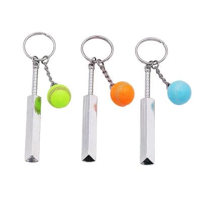 China Custom creative promotion gift key chain sport 3D metal laser engrave bat ball cricket key chain/key chain/metal llavero cricket key chains creative for sale