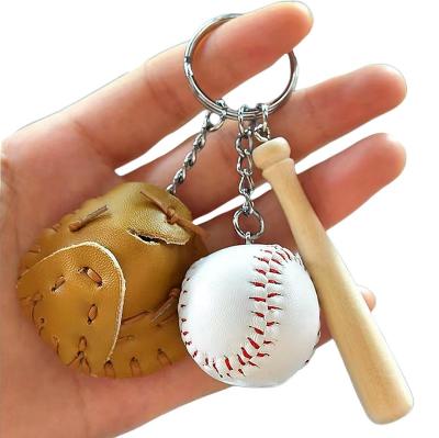 China Llavero Custom Creative Leather Keychains Wooden Bat Baseball Glove Key Chain Promotion Gift/Leather Keychain Keychain/Baseball Wooden Bat Glove for sale