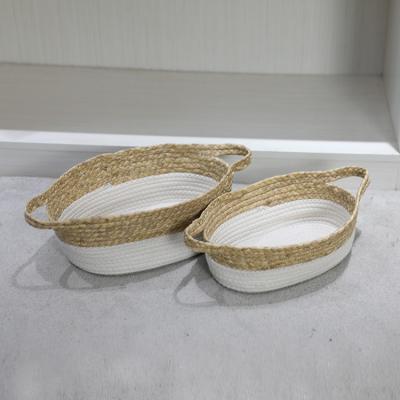 China Sustainable Grass Storage Basket Rope Woven Decorative Handmade Storage Bins for sale