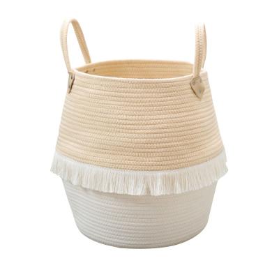 China New-fashion beautiful and nice design practical household using basket round cotton rope woven cotton basket for sale