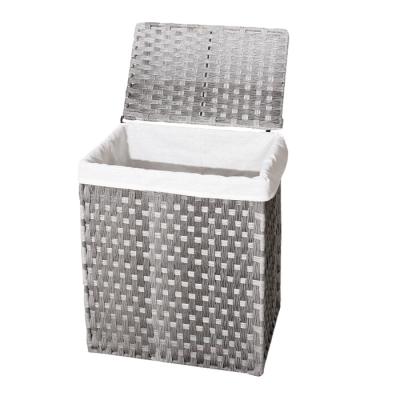 China Eco-Friendly Durable Foldable Handwoven Synthetic Rattan Laundry Basket Clothes Laundry Basket With Lid And Handle Foldable Removable Liner for sale