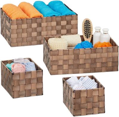 China Hand Stored Household Items - Woven Waterproof Rectangular Basket Set of 3 for sale