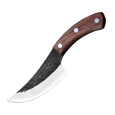 China Rose Wood Handle Non-variable Blade Fixed Blade Butcher Knife Camping Hunting Knife With Leather Sheath for sale