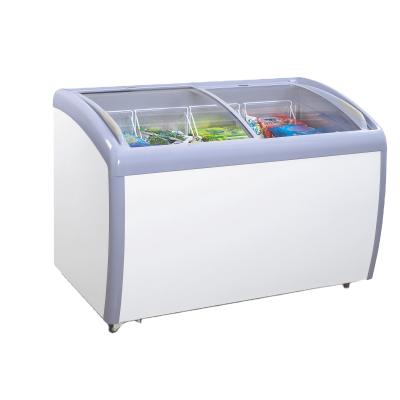 China Single-temperature Sliding Glass Lid Top Two Door Ice Cream Deep Chest Freezer for sale