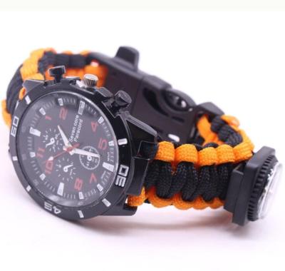 China Survival Outdoor Men's Sport Paracordd Bracelet Watch, 6 in 1 Multifunctional Emergency Watch with Whistle Compass Fire Starter for sale